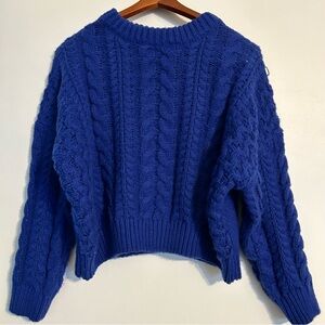 Debut Anthropologie Royal Blue Cable Knit Sweater